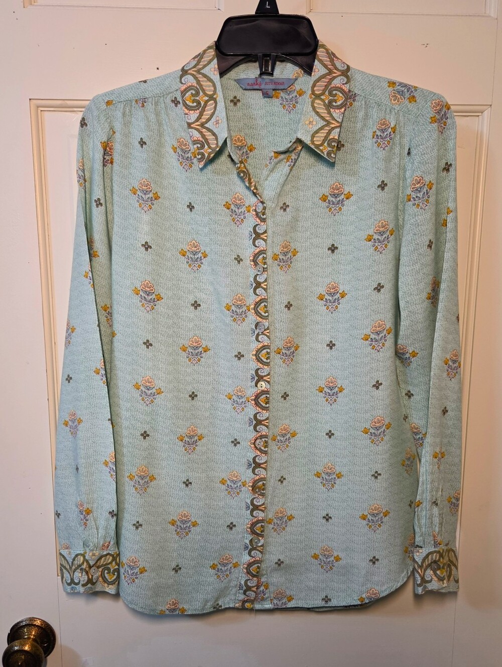 Aarke Ritu Kumar Mint Green Floral Batik Block-print Shirt, Size S